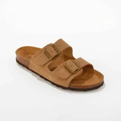 Mules cuir à boucles réglables - marron