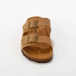 Mules cuir à boucles réglables - marron