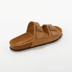 Mules cuir à boucles réglables - marron
