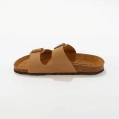 Mules cuir à boucles réglables - marron