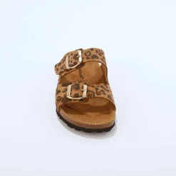 Mules en cuir 2 boucles réglables motif léopard