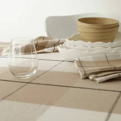 Nappe carreaux coton lin tissé teint