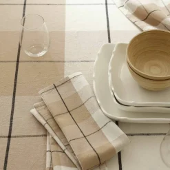 Nappe carreaux coton lin tissé teint
