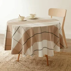 Nappe carreaux coton lin tissé teint