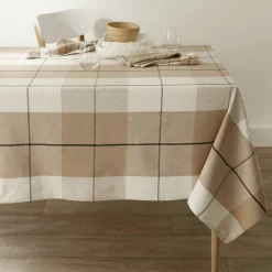 Nappe carreaux coton lin tissé teint