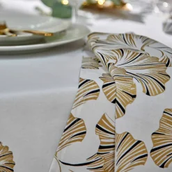 Nappe coton, imprimée métallisé gingko