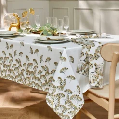 Nappe coton, imprimée métallisé gingko