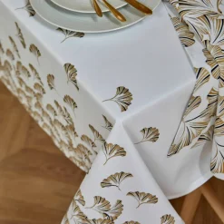 Nappe coton, imprimée métallisé gingko