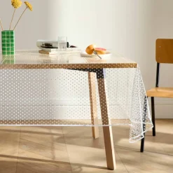 Nappe toile cirée translucide imprimé pois blanc