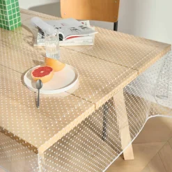 Nappe toile cirée translucide imprimé pois blanc