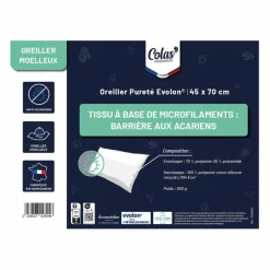 Oreiller Evolon® anti-acariens et anti-punaises de lit lavable 60°