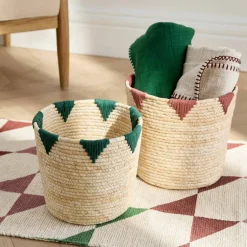 Panier bicolore rond maïs - lot de 2