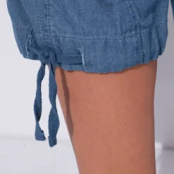 Pantacourt denim ceinture maille