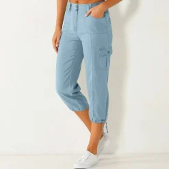 Pantacourt denim ceinture maille