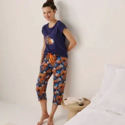 Pantacourt de pyjama en coton - imprimé tropical
