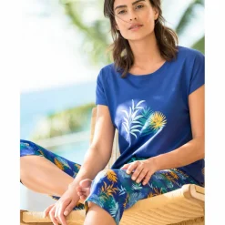 Pantacourt de pyjama en coton - imprimé tropical