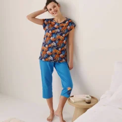 Pantacourt de pyjama en coton - uni tropical