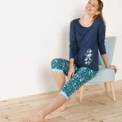 Pantacourt de pyjama – fleuri émeraude