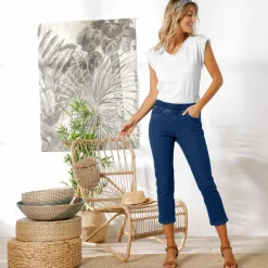 Pantacourt jean taille élastiquée