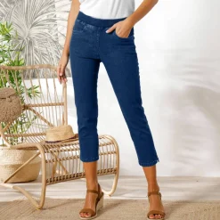 Pantacourt jean taille élastiquée
