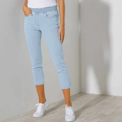 Pantacourt jean taille élastiquée