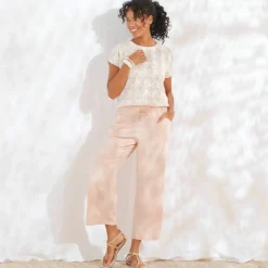 Pantacourt large, viscose et lin