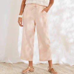 Pantacourt large, viscose et lin