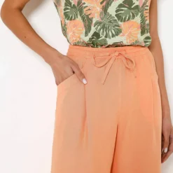 Pantacourt large, viscose et lin