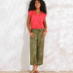 Pantacourt large, viscose et lin