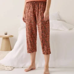 Pantacourt pyjama coton imprimé "feuillage" avec lien à nouer