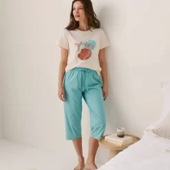 Pantacourt pyjama coton uni avec lien à nouer