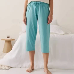 Pantacourt pyjama coton uni avec lien à nouer
