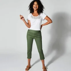 Pantacourt toile stretch, effet ventre plat