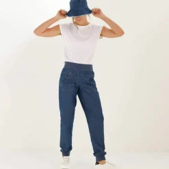 Pantalon blousant taille élastiquée, denim