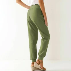 Pantalon blousant taille élastiquée, lin coton