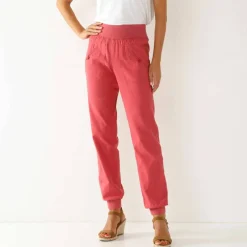 Pantalon blousant taille élastiquée, lin coton