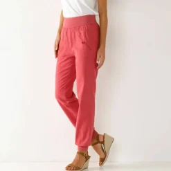 Pantalon blousant taille élastiquée, lin coton