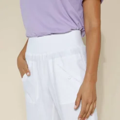 Pantalon blousant taille élastiquée, lin coton