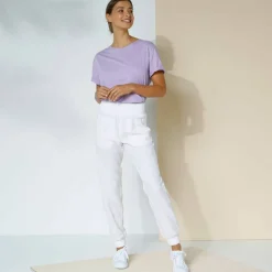 Pantalon blousant taille élastiquée, lin coton