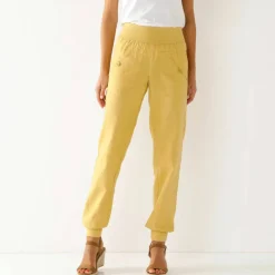 Pantalon blousant taille élastiquée, lin coton