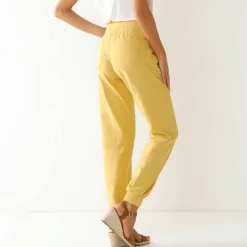 Pantalon blousant taille élastiquée, lin coton