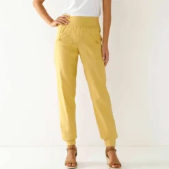Pantalon blousant taille élastiquée, lin coton