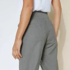 Pantalon blousant taille élastiquée, lin coton