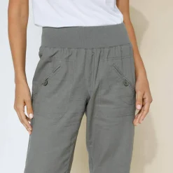 Pantalon blousant taille élastiquée, lin coton