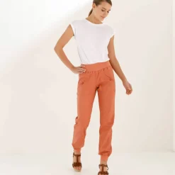 Pantalon blousant taille élastiquée, lin coton