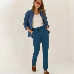 Pantalon chino uni, maille milano