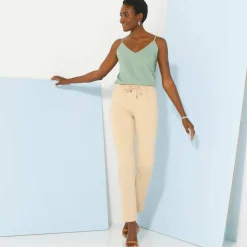 Pantalon chino uni, maille milano