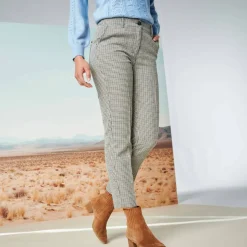 Pantalon cigarette 7/8ème, imprimé pied-de-poule