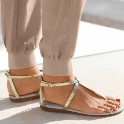 Pantalon coton-lin, taille élastiquée