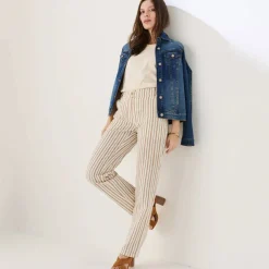 Pantalon coupe mom coton-lin rayé